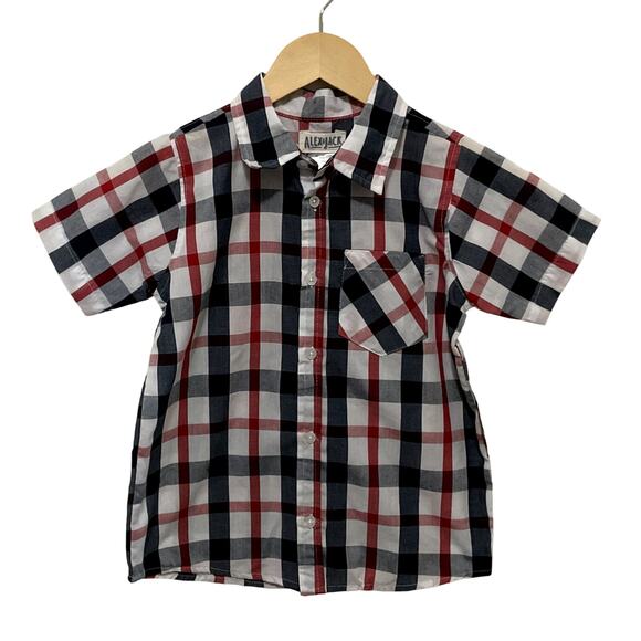 Alex & Jack Boys Size 7 Plaid Button-Up Shirt Red Blue Short Sleeve - Picture 1 of 6